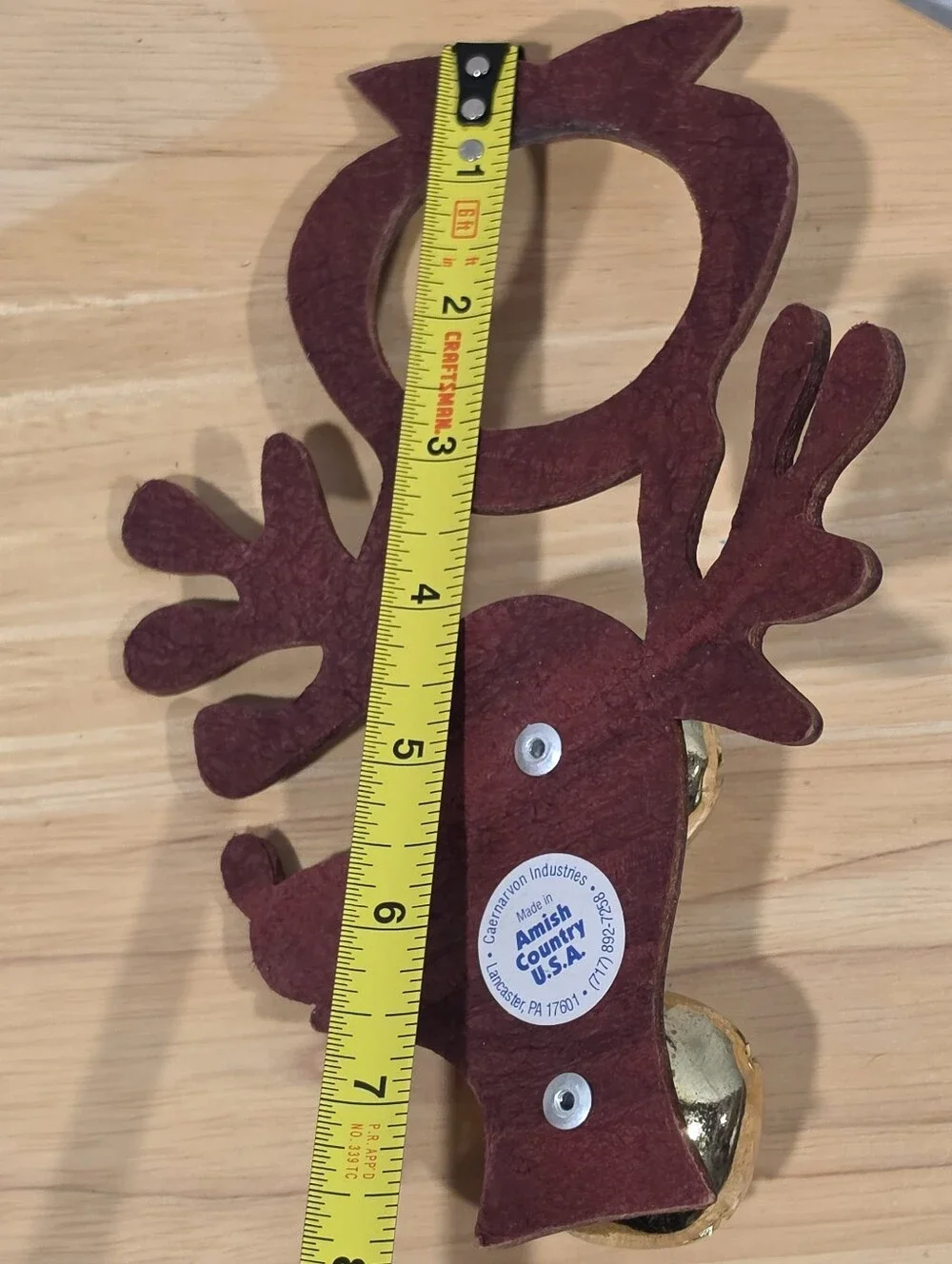 Vintage Amish Country Reindeer Brass Sleigh Bell Door Hanger USA
